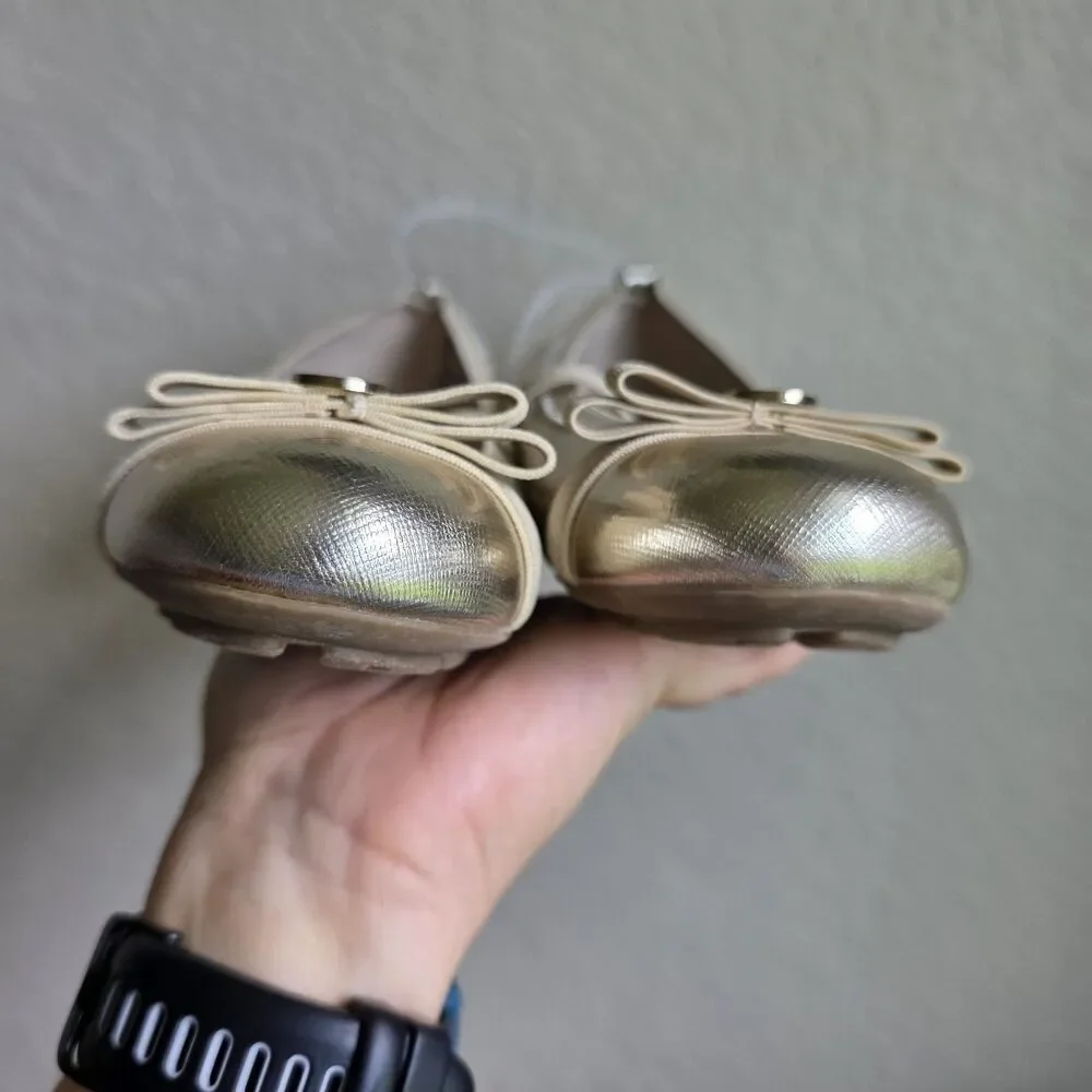 NWOT Michael Kors Gold Rover Lux Strap Ballerina Flats Mary Jane Girls Size 12